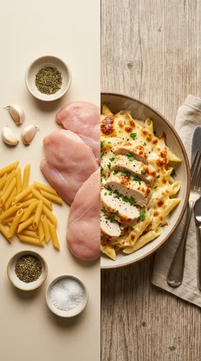Baked Chicken Alfredo Pasta Casserole - ready to serve