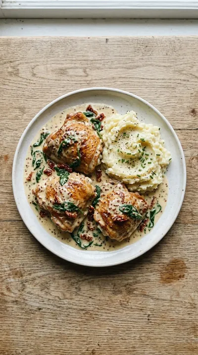 Creamy Garlic Chicken Thighs – Easy One-Pan Dinner - cooking process