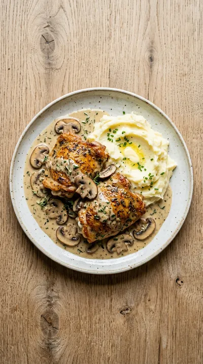 Creamy Chicken Thighs with Mushroom Thyme Sauce - cooking process
