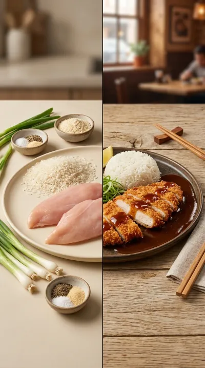 Crispy Chicken Katsu with Tonkatsu Sauce - ready to serve