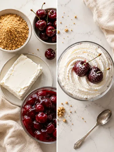 No Bake Cheesecake Parfait with Cherry Pie Filling - ready to serve