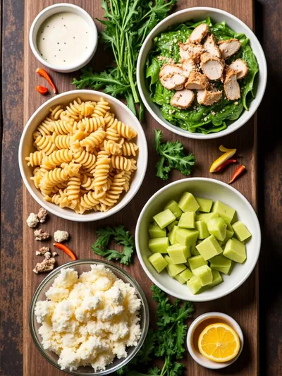 Chicken Caesar Pasta Salad - ingredients preparation