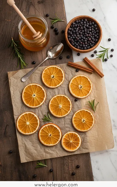Dried Orange Slices With Honey & Juniper - cooking process