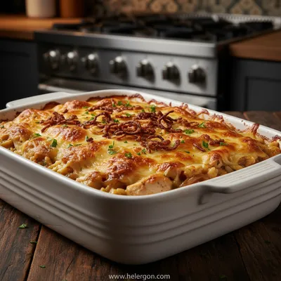 French Onion Chicken Orzo Casserole