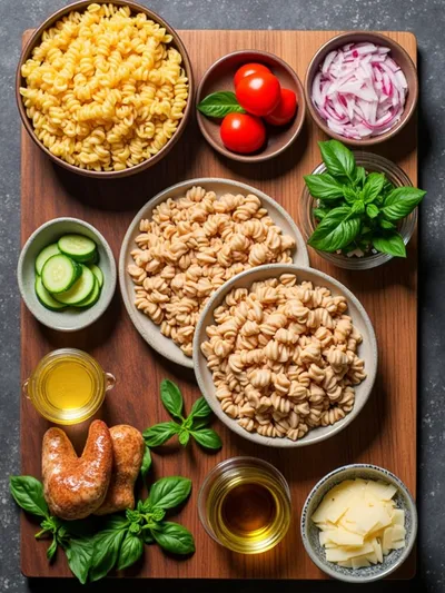 Pasta Salad With Chicken and Parmesan - ingredients preparation