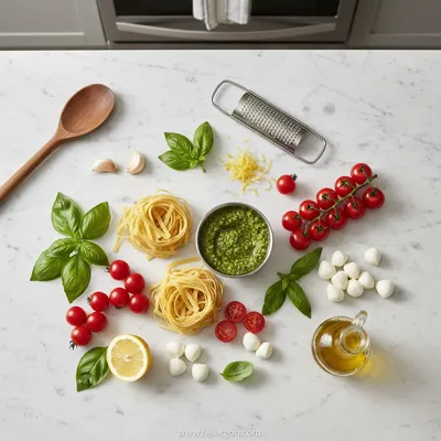 Light and Creamy Pesto Caprese Pasta Salad - cooking process